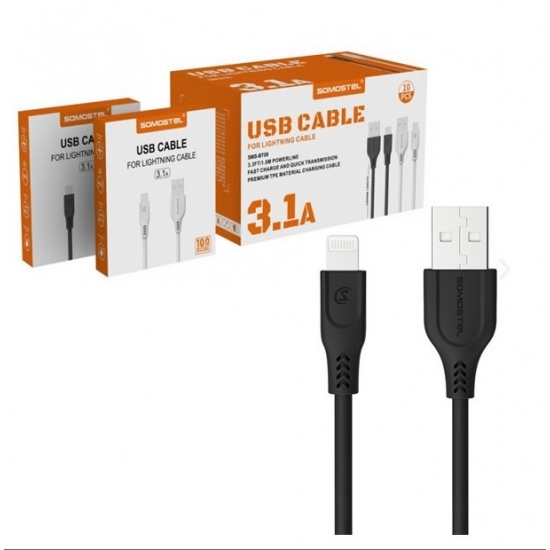 SOMOSTEL KABEL USB IPHONE 3.1A SOMOSTEL CZARNY 3100MAH QUICK CHARGER QC 3.0 1M POWERLINE SMS-BT09 BLACK