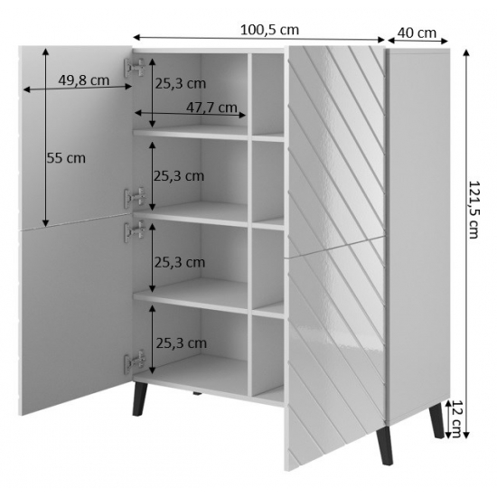 Regał ABETO 100,5x40xH121,5 biały/biały połysk