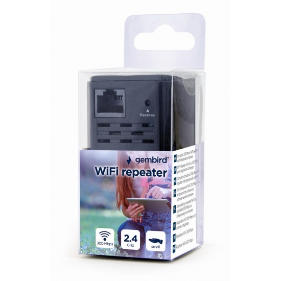 GEMBIRD WIFI REPEATER MINI WNP-RP300-03-BK B/G/N300 + GNIAZDO RJ45, DO GNIAZDKA 230V, CZARNY