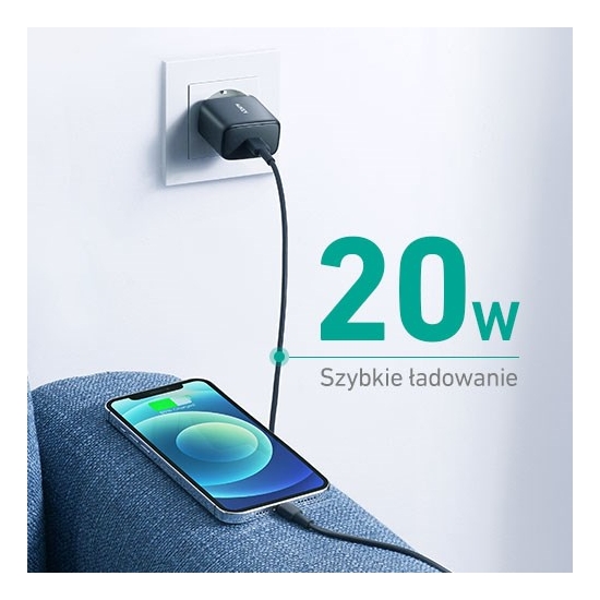 AUEKY PA-R1 BLACK ŁADOWARKA SIECIOWA 20W 1XUSB-C PD