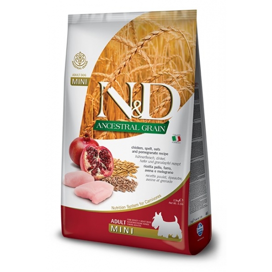 FARMINA N&D ANCESTRAL GRAIN DOG CHICKEN, SPELT, OATS AND POMEGRANATE ADULT MINI - sucha karma dla psa - 7kg