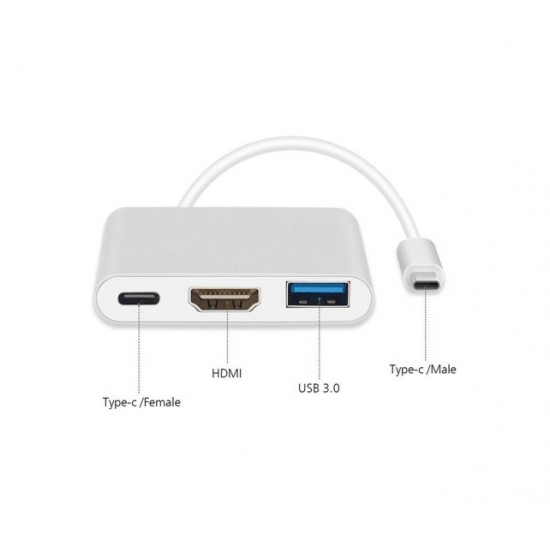 MACLEAN ADAPTER USB 3.1 C-HDMI 4K + USB 3.0 + USB C MCTV-840