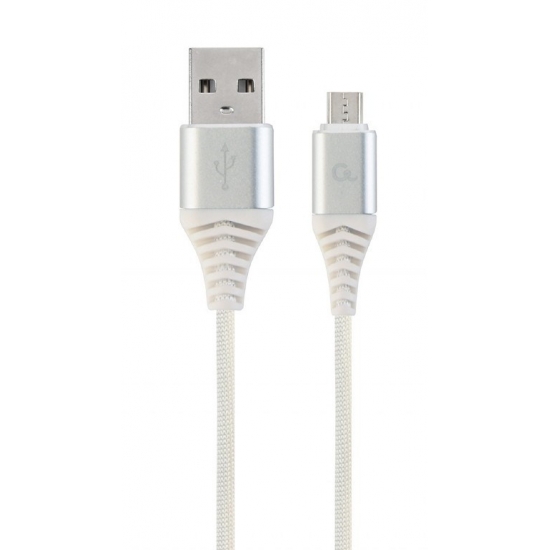 GEMBIRD KABEL PREMIUM MICRO USB 2.0 AM-MBM5P (METALOWE WTYKI,OPLOT) 2M, SREBRNY/BIAŁY