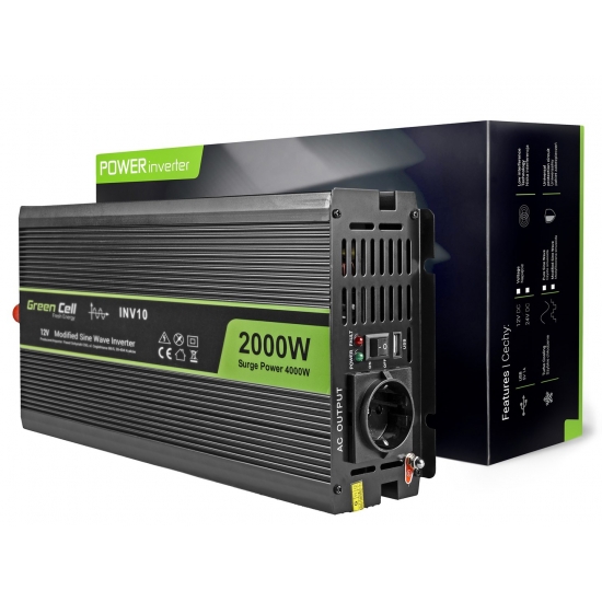 GREEN CELL PRZETWORNICA INV10 12V-230V 2000W/4000W MODYFIKOWANA SINUSOIDA