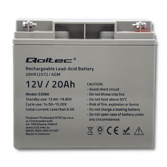 QOLTEC AKUMULATOR AGM 12V | 20AH | MAX.300A