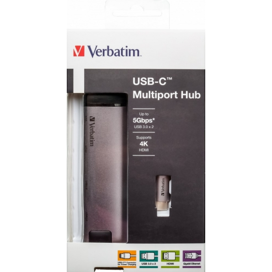 VERBATIM MULTIPORT USB-C 3.1, 2X USB 3.0, HDMI 4K, USB-C, RJ45 49141