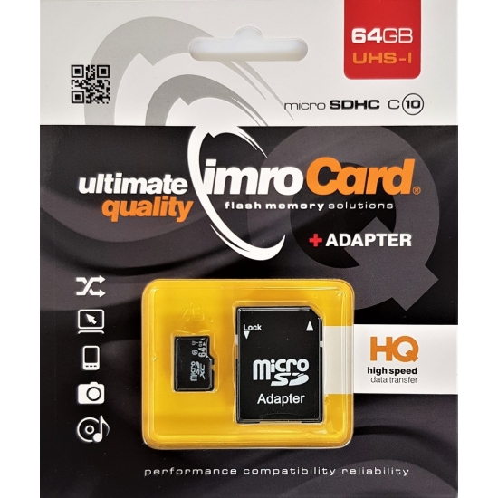 Zestaw kart pamięci IMRO 10/64G UHS-I ADP (64GB; Class 10, Class U1; + adapter)