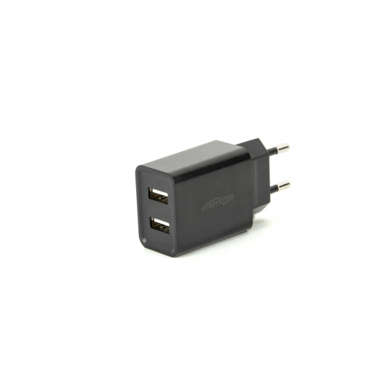 ENERGENIE ŁADOWARKA SIECIOWA 2-PORTOWA EG-U2C2A-03-BK 230V->USB 2.1A, CZARNA