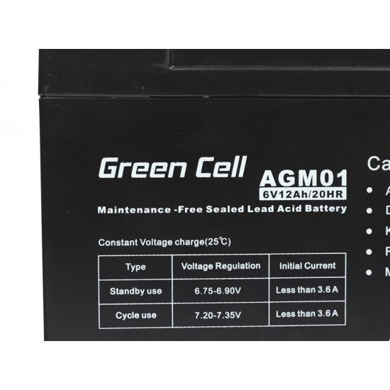 GREEN CELL AKUMULATOR ŻELOWY AGM01 6V 12AH