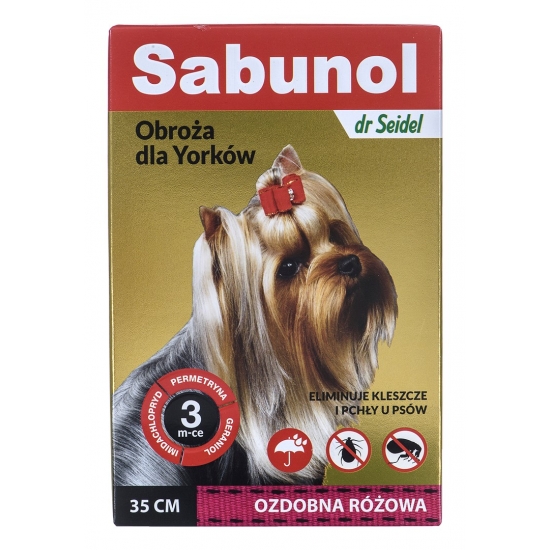 SABUNOL - ozdobna różowa obroża dla Yorków 35cm