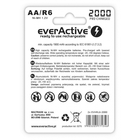 EVERACTIVE AKUMULATORKI AA 2000 MAH - 2 SZTUKI EVHRL6-2000