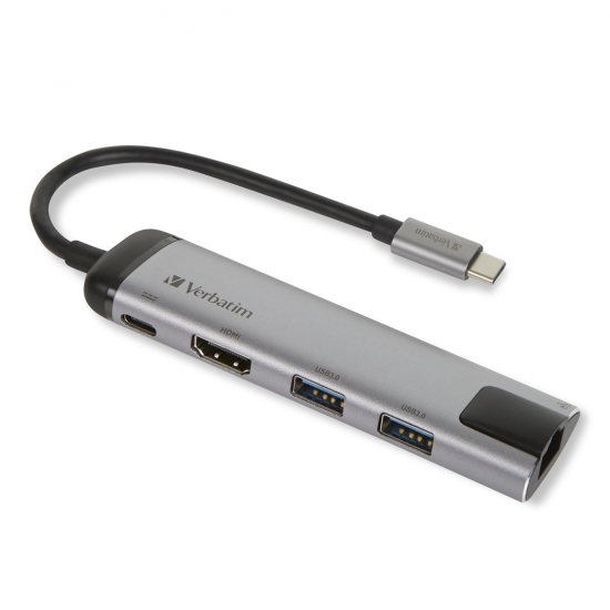 VERBATIM MULTIPORT USB-C 3.1, 2X USB 3.0, HDMI 4K, USB-C, RJ45 49141