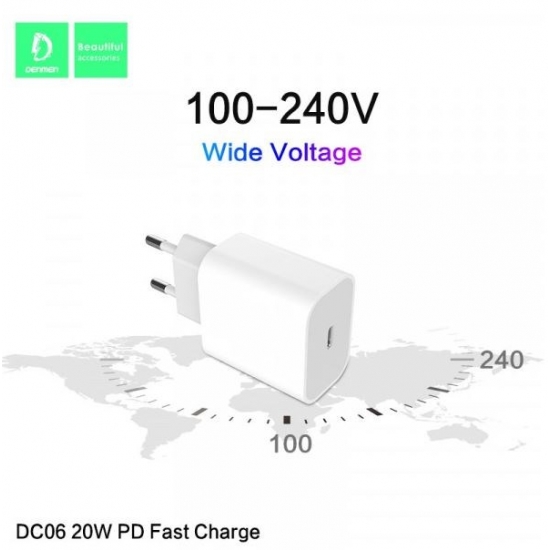 DENMEN ŁADOWARKA SIECIOWA MOC 20WAT USB TYP-C DC06