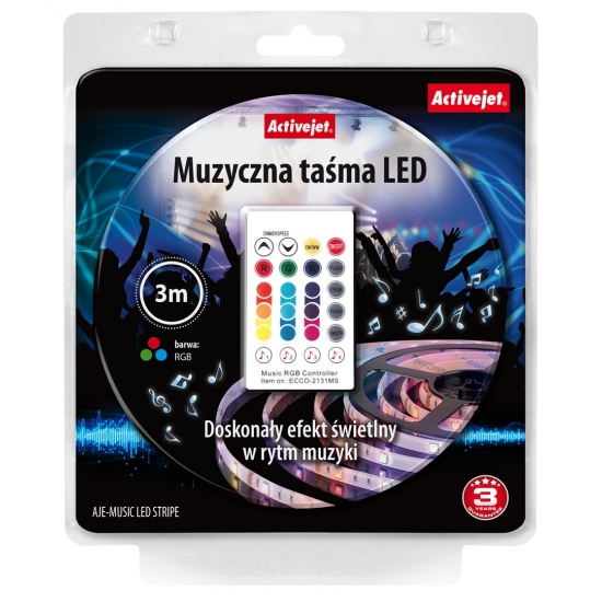 Taśma muzyczna LED Activejet AJE-LED Music Stripe (180 lm; RGB - Multikolor; 3m; 7 W; IP65)