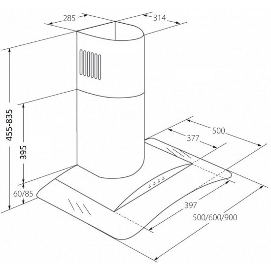 Okap kominowy AKPO WK-4 LARGO ECO 60 CZARNY (399,1 m3/h; 600mm; kolor czarny)