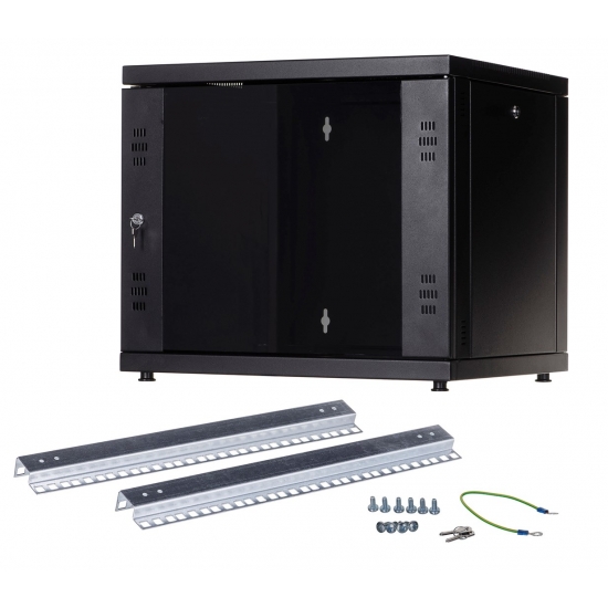 ALANTEC SZAFA WISZĄCA 9U 600X450 STRONG RACK, DRZWI SZKLANE CZARNY FLAT PACK