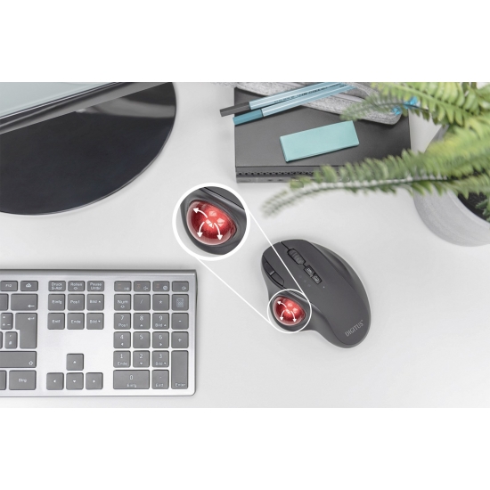 DIGITUS MYSZ BEZPRZEWODOWA TYPU TRACKBALL, ERGONOMICZNA, BLUETOOTH LUB USB C, CZARNA DA-20156