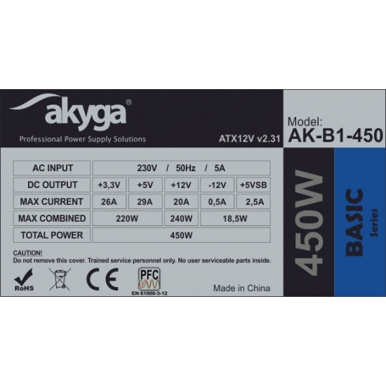 Zasilacz Akyga AK-B1-450 (450 W; Pasywne; 120 mm)