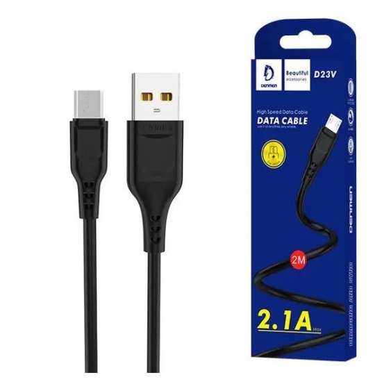 DENMEN KABEL USB MICRO 2.4A CZARNY 2M.OPLOT ABS/PVC D23V