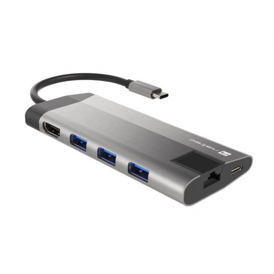 NATEC MULTIPORT ADAPTER FOWLER PLUS USB-C-> USB 3.0 3X, HDMI 4K, USB-C PD, RJ45, MICRO SD NMP-1690