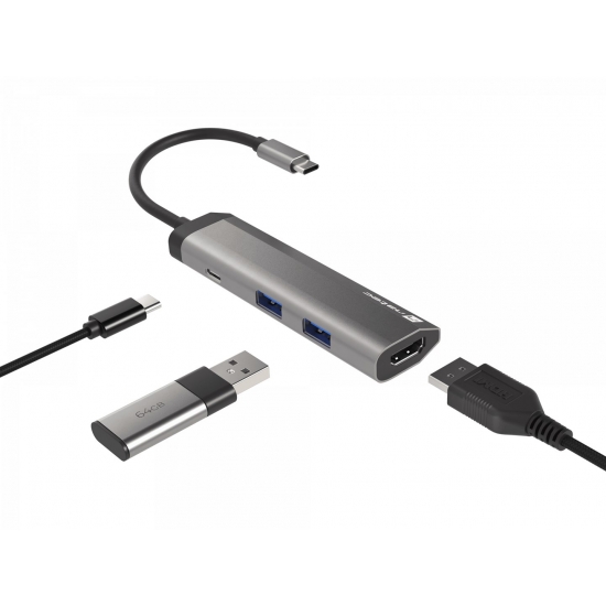 NATEC MULTIPORT FOWLER SLIM USB-C->HUB USB 3.0 X2, HDMI 4K, USB-C PD NMP-1984