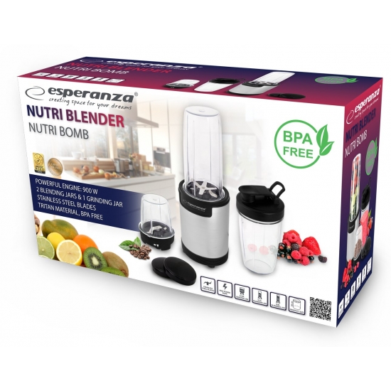 Blender sportowy do mielenia Esperanza NUTRI BOMB EKM030 (900W; kolor czarno-srebrny)